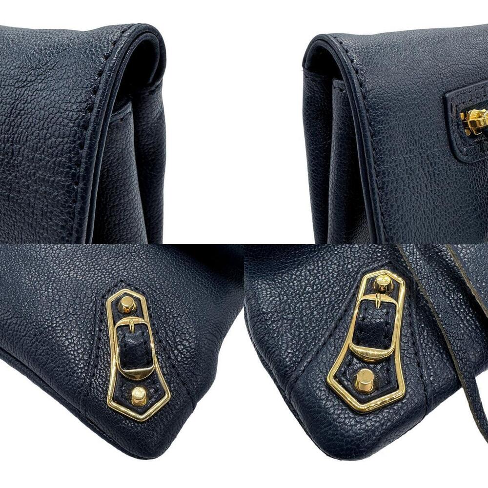 Balenciaga Envelope Classic Crossbody Shoulder Bag Navy Blue Gold Leather - Picture 3 of 4